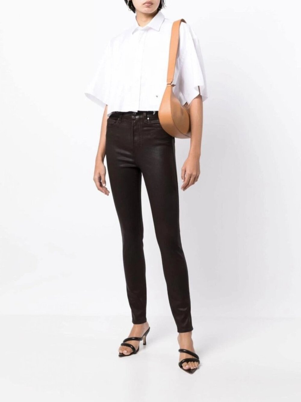 NWOT Paige Cheeky High Rise Super Skinny Stretch Jeans In Coated Brown Size 26